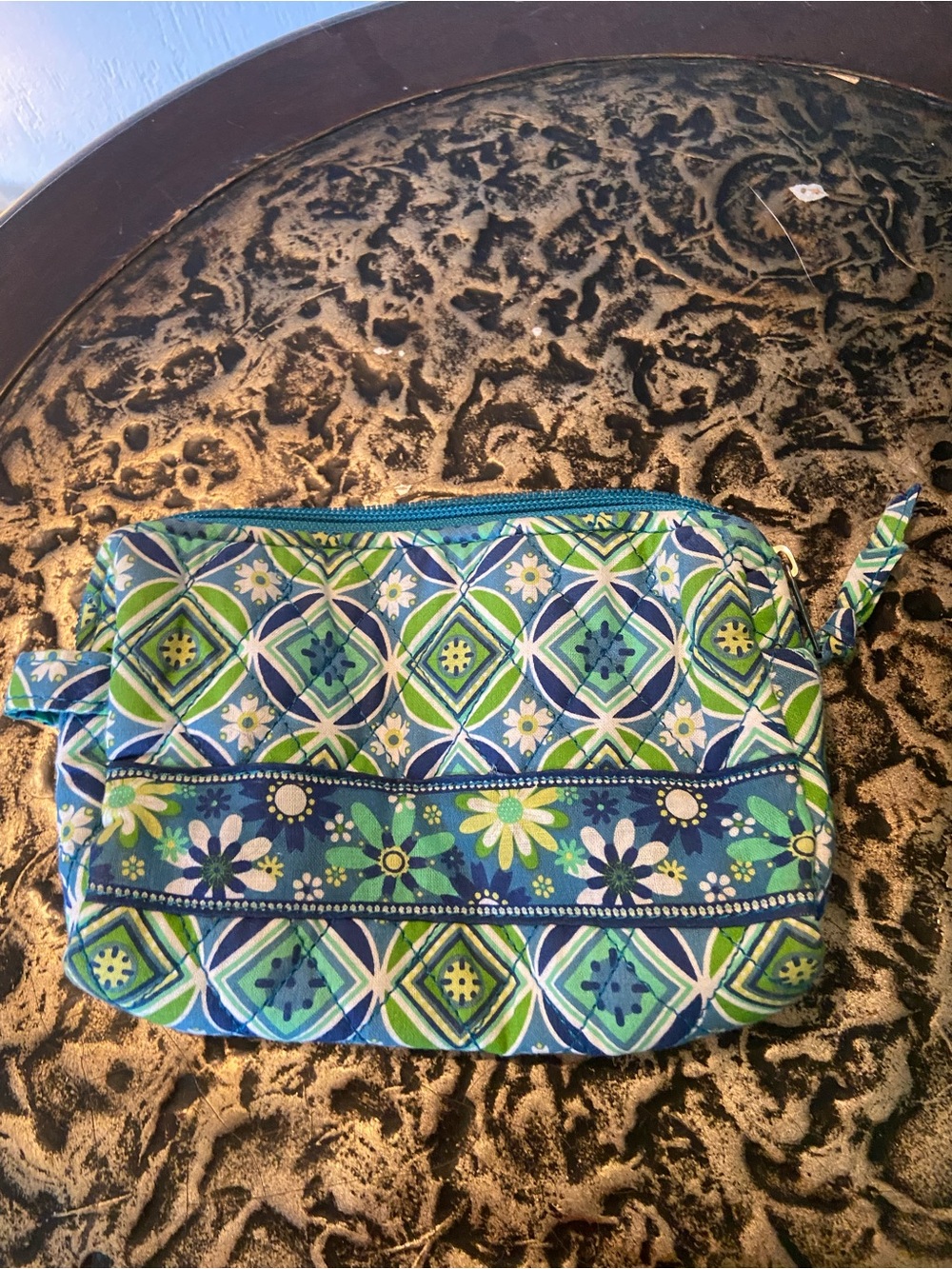 Blue & Green Floral Quilted Cosmetic Bag by